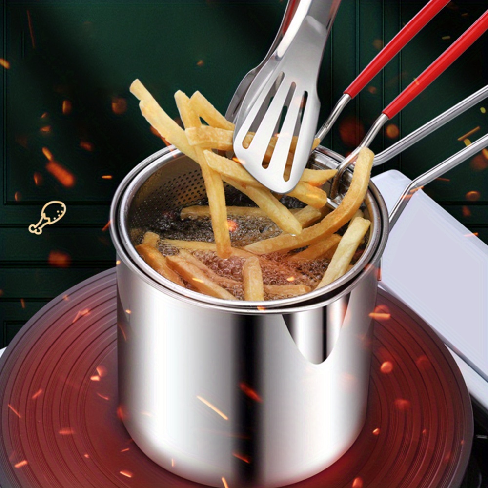 2pcs Basket Pot Fryer Fry Deep Frying Stainless Steel Fish Strainer Chips  Mesh Pasta Pan Wire