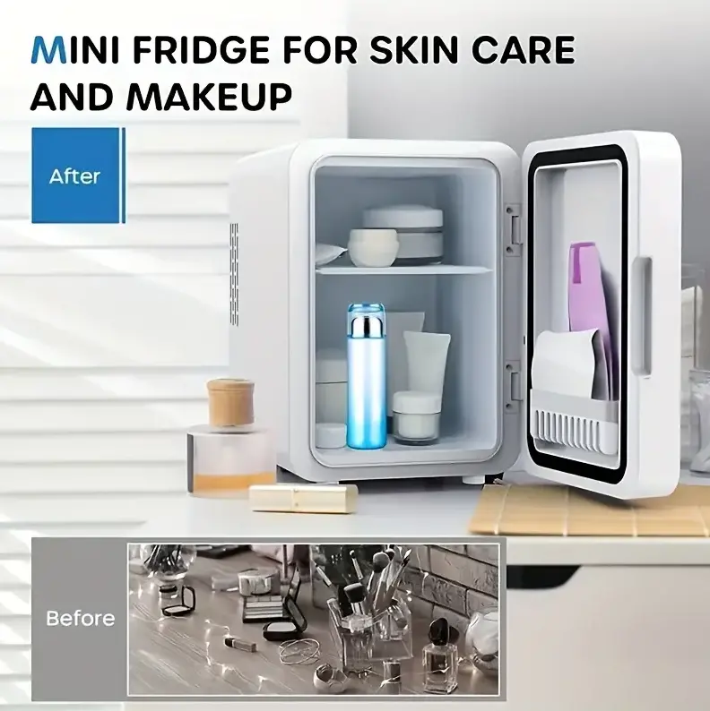 1pc mini mirror refrigerator 6l 8l can mini fridge with 3 adjustable light led mirror for skin care cosmetic makeup car and household dual use beauty refrigerator details 10