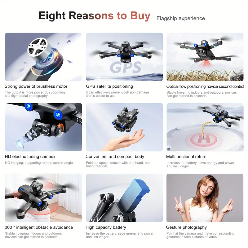 s136 brushless gps uav with optical flow positioning foldable 360 intelligent obstacle avoidance 4 sides obstacle avoidance smart follow electrically adjusted wifi aerial photography details 3