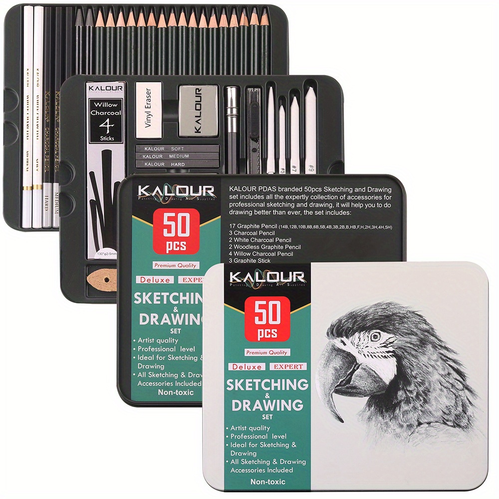 Kalour Sketch Drawing Pencils Kit With Two Sketchbook tin - Temu