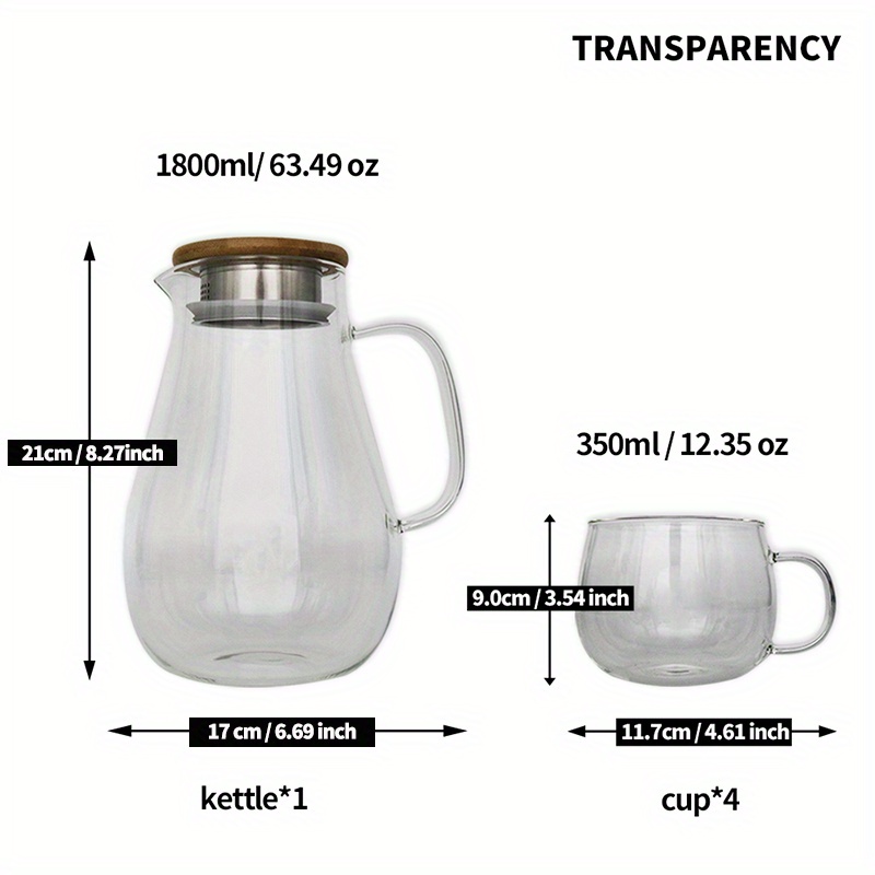 1pc, Pitcher With Lid, 1.5L/50.73oz Heavy Duty Heat Resistant Glass Water  Bottles, Juice Container, Hot And Cold Beverage Water Kettle, Summer Drinkwa