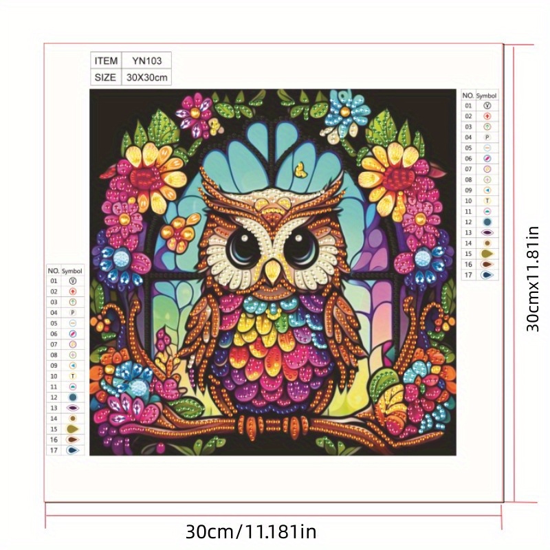 Diamond Painting Kit Complete Owl Special Shaped Beads 11x 11 #353548.03