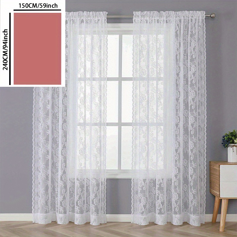 TEMU 1pc White Lychee Flower Bar Window Screen French Romantic Retro Mesh Floral Beautiful Polyester Fiber Lace Translucent Curtain For The Bedroom