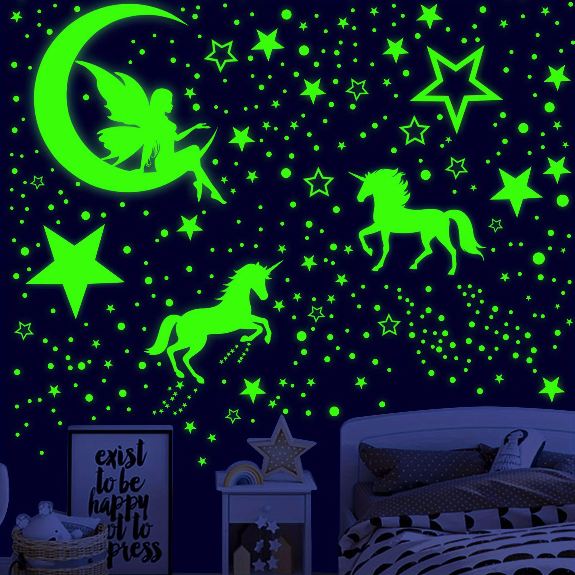 Glow In The Dark Stars And Unicorn Wall Decals, Glowing Castle Moon And  Rainbow Stickers, 174 Pcs Luminous Ceiling Decor For Kids Bedroom, Great  Wall