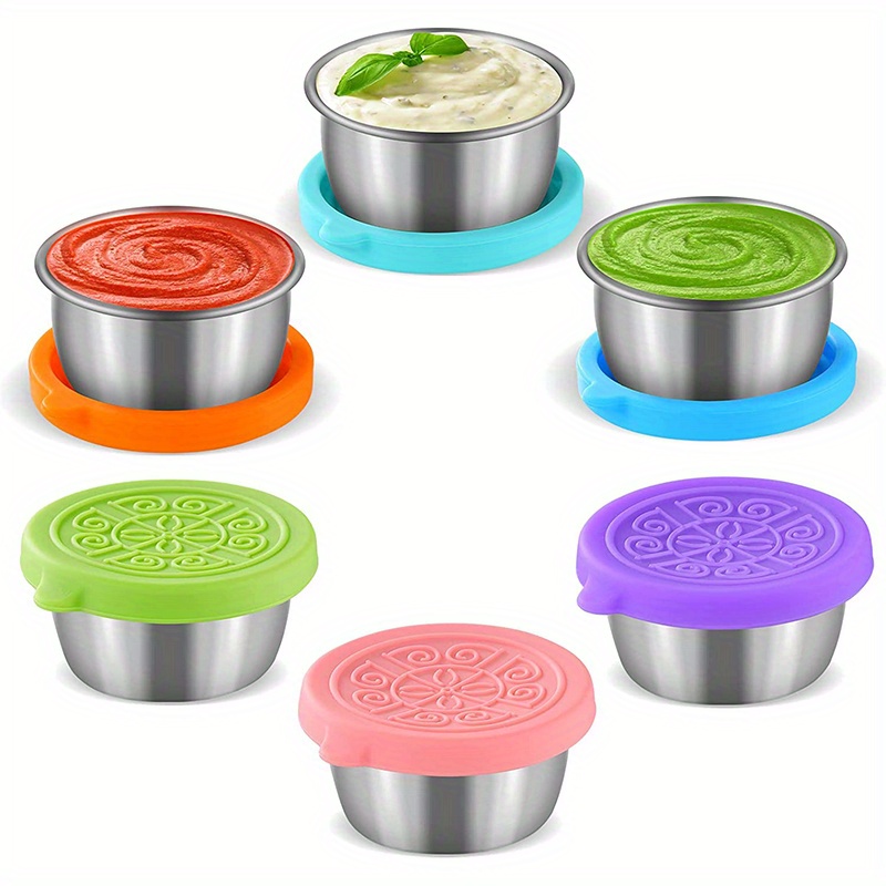 Stainless Steel Sauce Cups With Silicone Lids Reusable For Dipping Sauces  Salad 