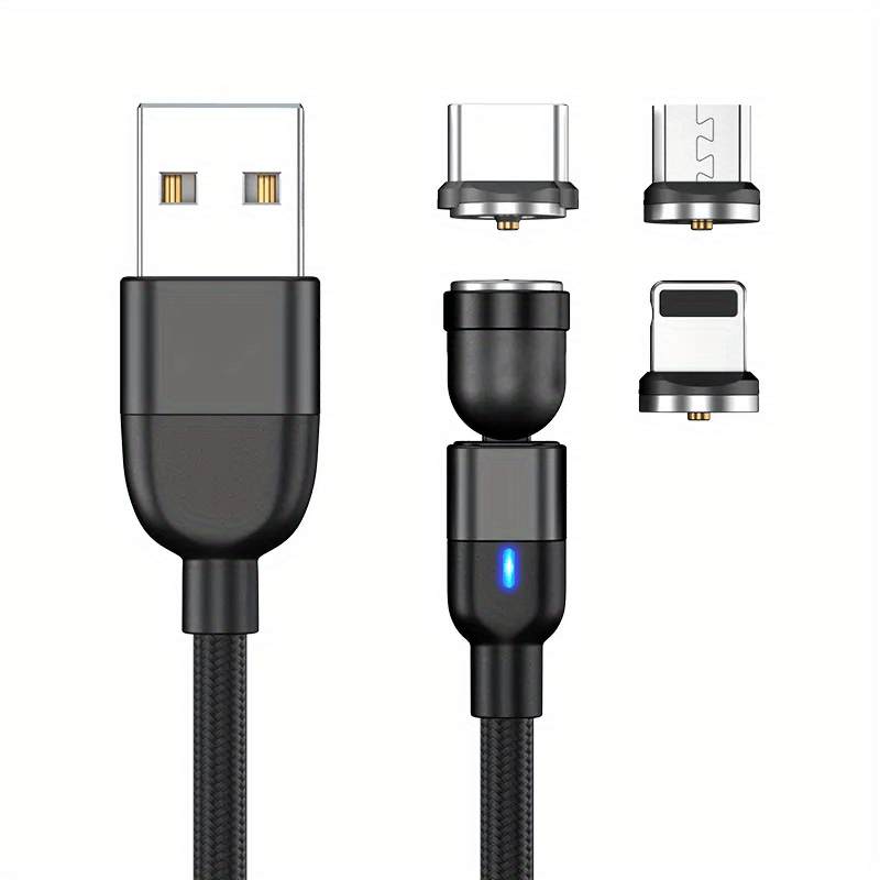 Câble de charge pour téléphone portable 360°, câble magnétique rotatif en  nylon tressé USB Type-C - Temu France