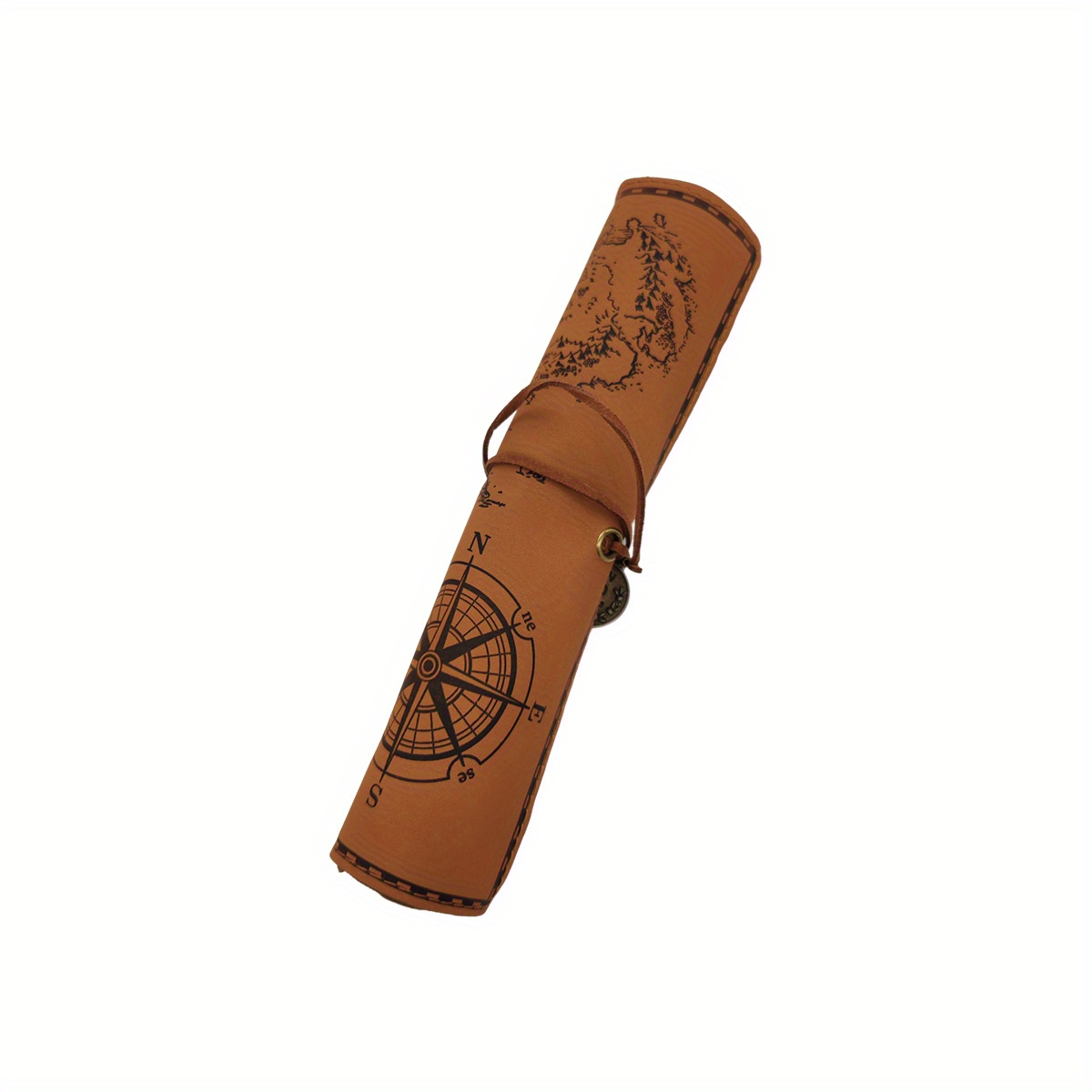Leather Pen & Pencil Roll  Multifunctional Roll-Up Case (Café