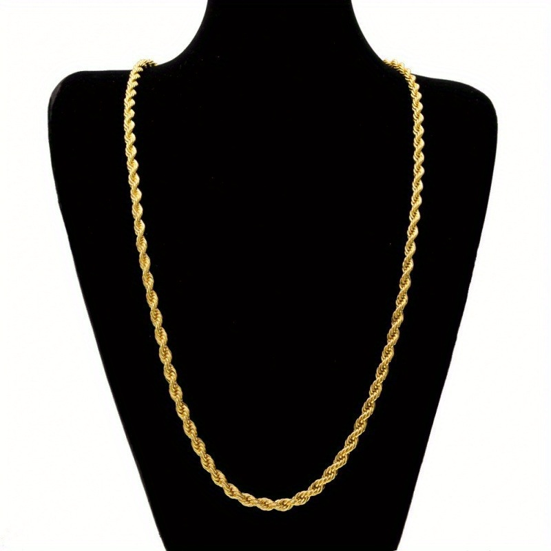 1pc Men's Hip Hop 3mm Golden Twisted Chain, Minimalist Couple Necklace, Fashion