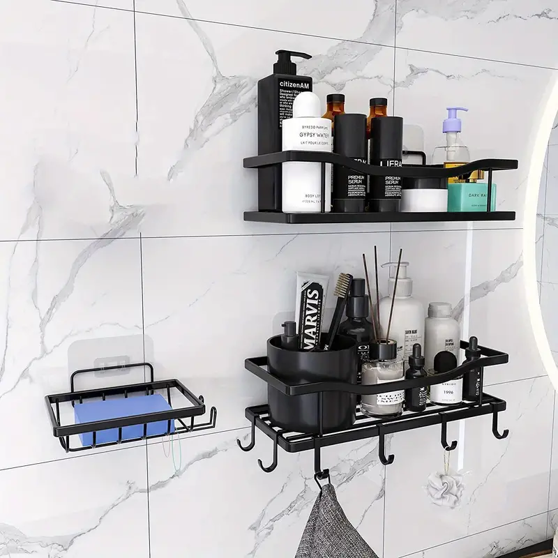 Adhesive Shower Rack, Shower Shelf, No Drilling Rustproof Stainless Steel  Shower Organizer For Inside Shower & Kitchen Storage (matte Black) Bathroom  Organizers Storage - Temu Italy