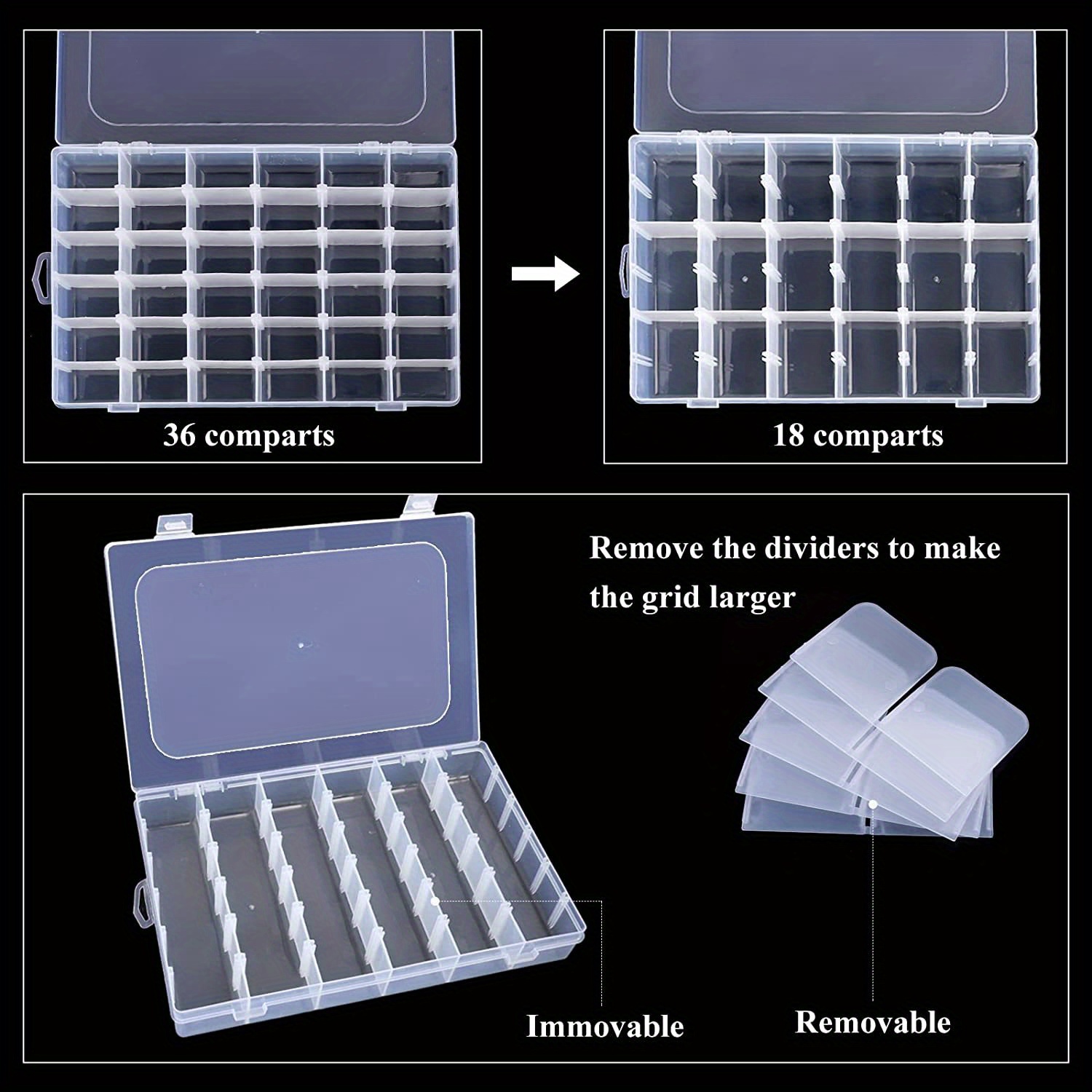 24/ Plastic Storage Box Transparent Organizer Box Adjustable - Temu