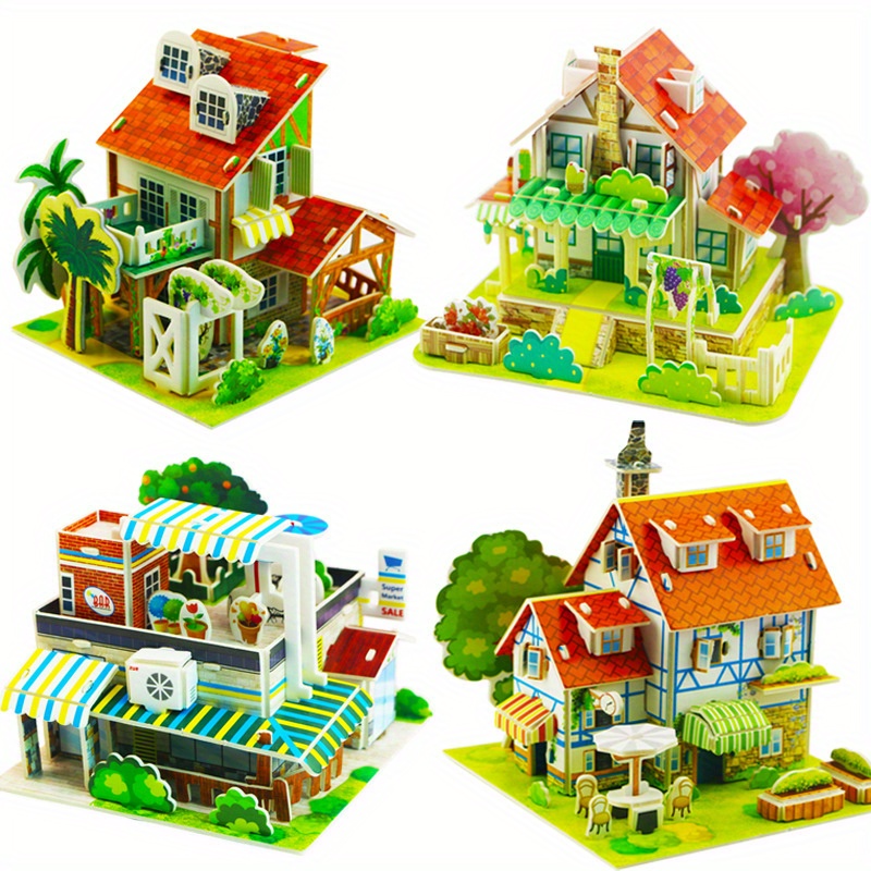 Puzzle de cartes en papier 3D pour enfants, modèle de construction de  villa, jardin, maison, château