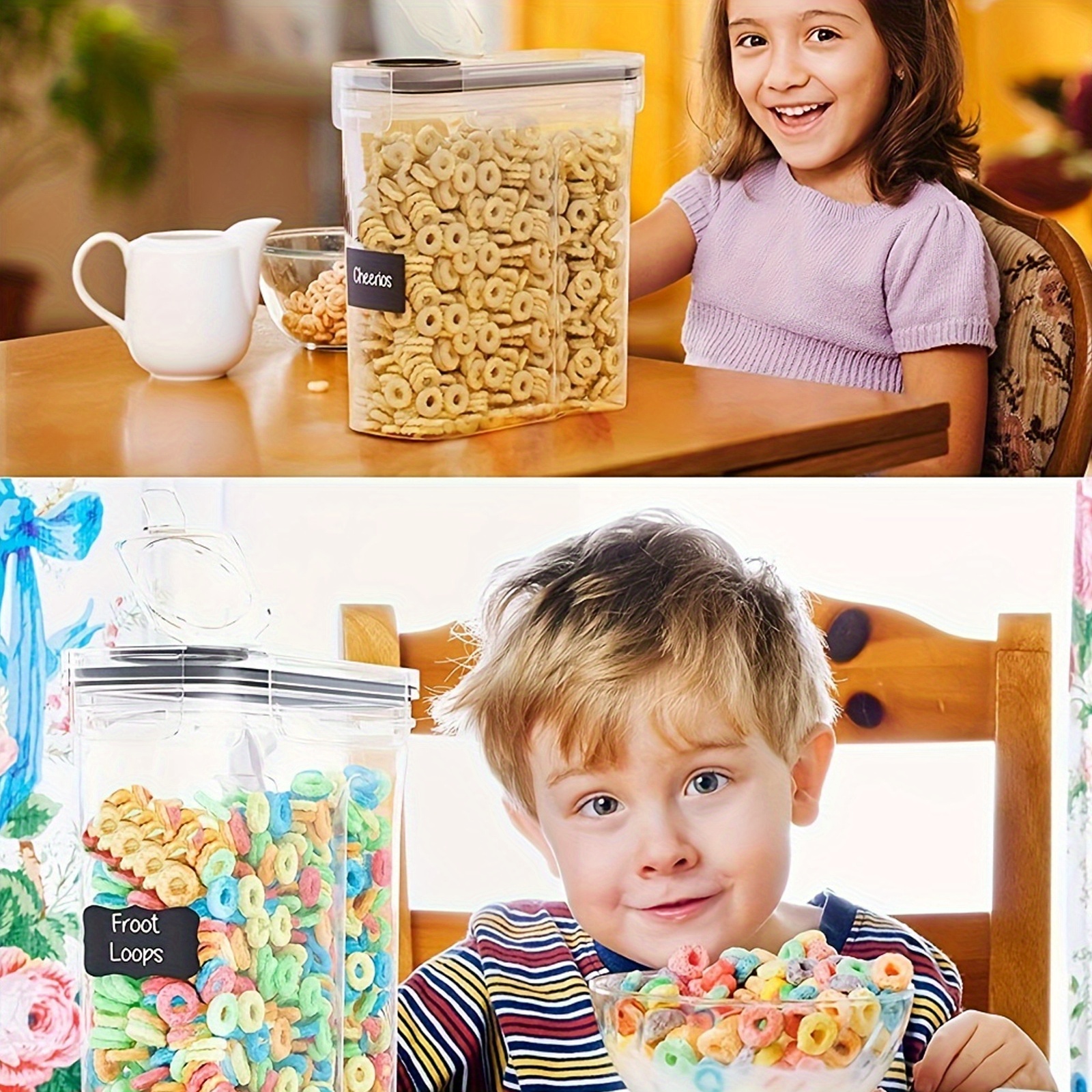 Bpa-free Cereal Storage Container Set With Lids - Airtight Food Containers  For Cereal, Snacks, And Sugar - Chalkboard Labels And Marker Included -  Dishwasher Safe - Kitchen Supplies - Temu