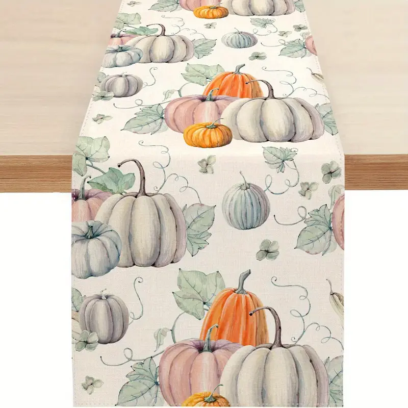 1 4 pcs autumn thanksgiving style table runner placemat pumpkin maple leaf printed tablecloth table table tv cabinet fireplace festive atmosphere decorative fabric supplies details 3
