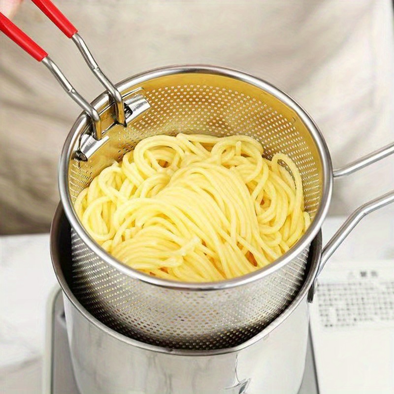 2pcs Basket Pot Fryer Fry Deep Frying Stainless Steel Fish Strainer Chips  Mesh Pasta Pan Wire Kitchen Deep Frying Pot With Strainer Basket Tong  Outdoor Frying Pot Stainless Steel Deep Frying Pot