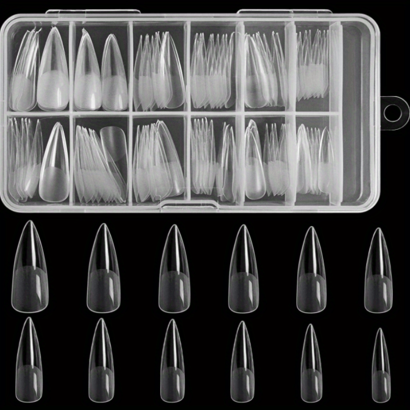 TEMU 120 Unghie Finte Lunghe a Punta - Finitura , Forma a , Nude, Lunghezza Media, Misure Assortite per Nail Art & Manicure, Forniture per Nail Art,