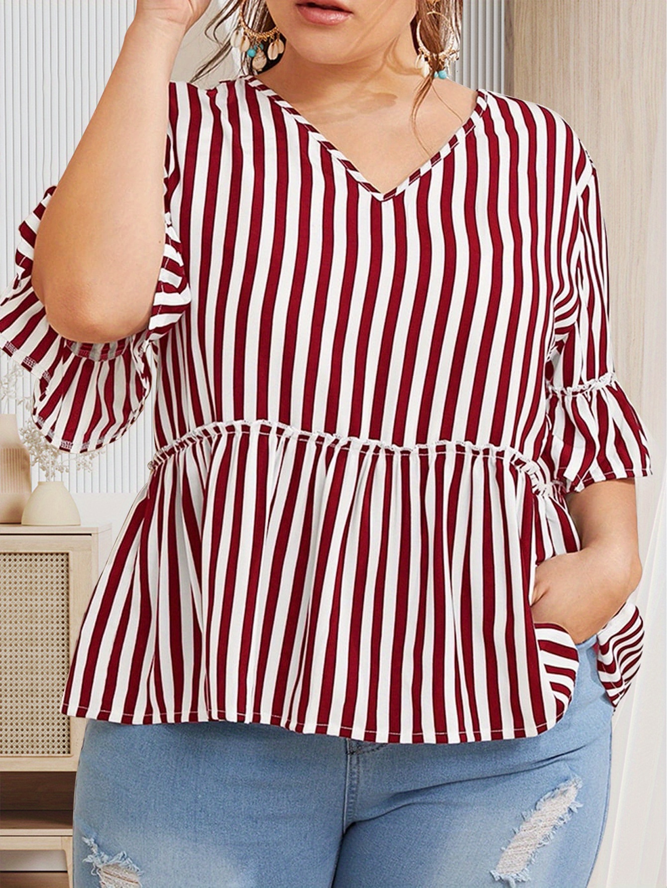 Ruffle Blouse Macy's Blusas De Mujer Blusas De Mujer Manga