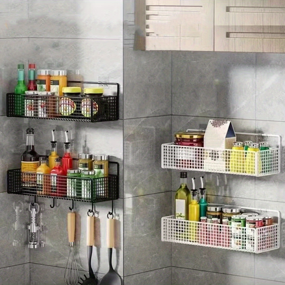 Punch-free Bathroom Shelf, Wall Mounted Storage Basket Rack Organizer  Kitchen Cabinet Storage Holder 