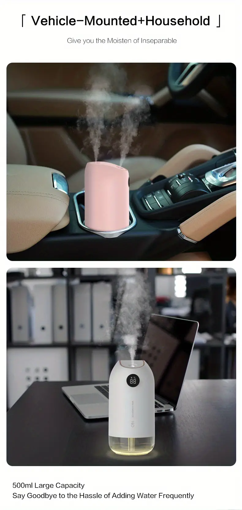 portable mini humidifier 500ml small humidifier type c personal desktop humidifier for baby bedroom travel office car household water shortage protection 2 spray modes super quiet night light white details 3