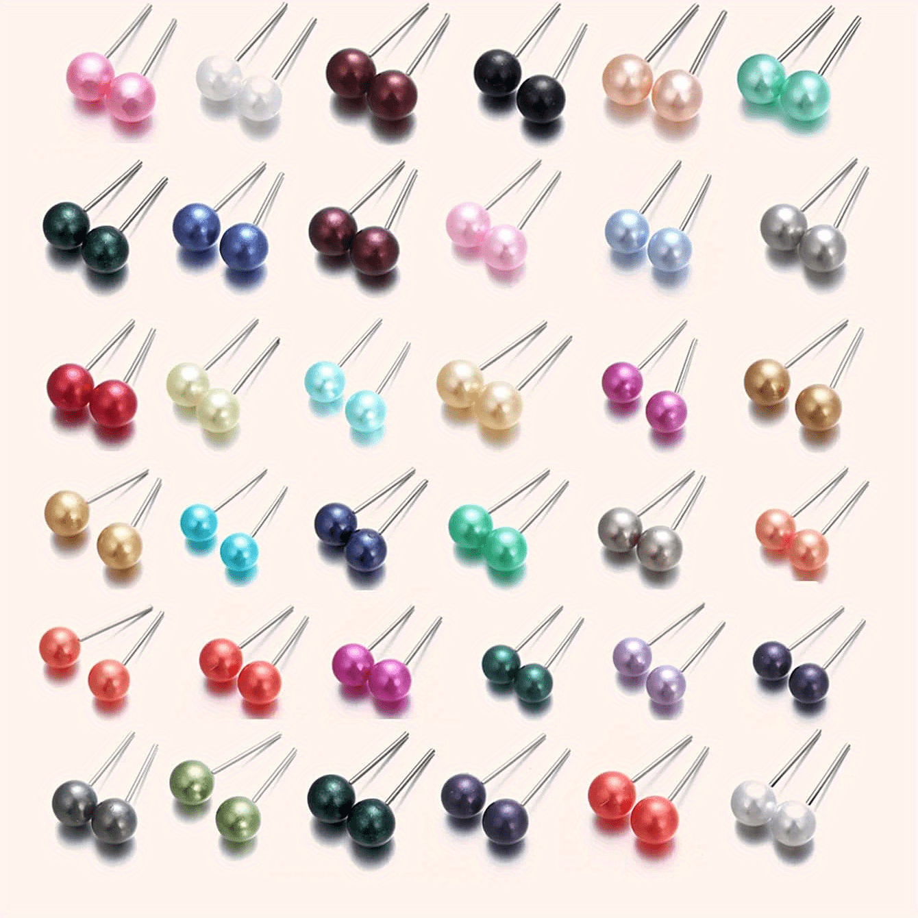 Image of A Cute And Colorful Set Of 36 Pairs Of Minimalist Pearl Earrings, Wear