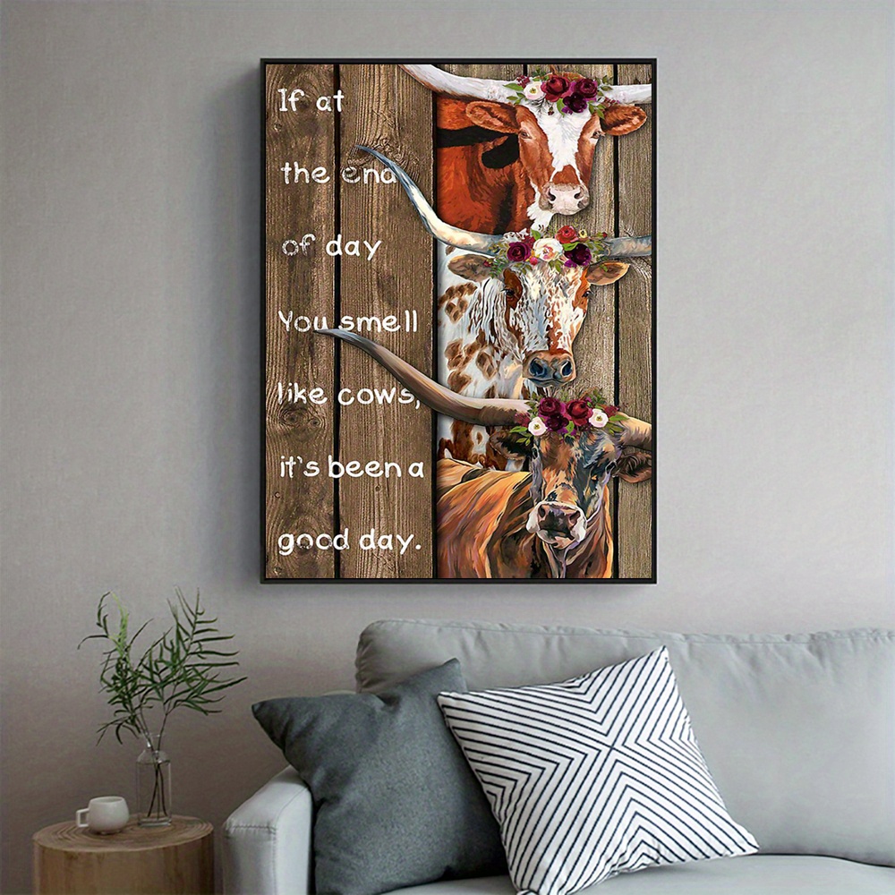 Canvas High Display Printed Three Farm Cows Wearing Garlands - Temu ...