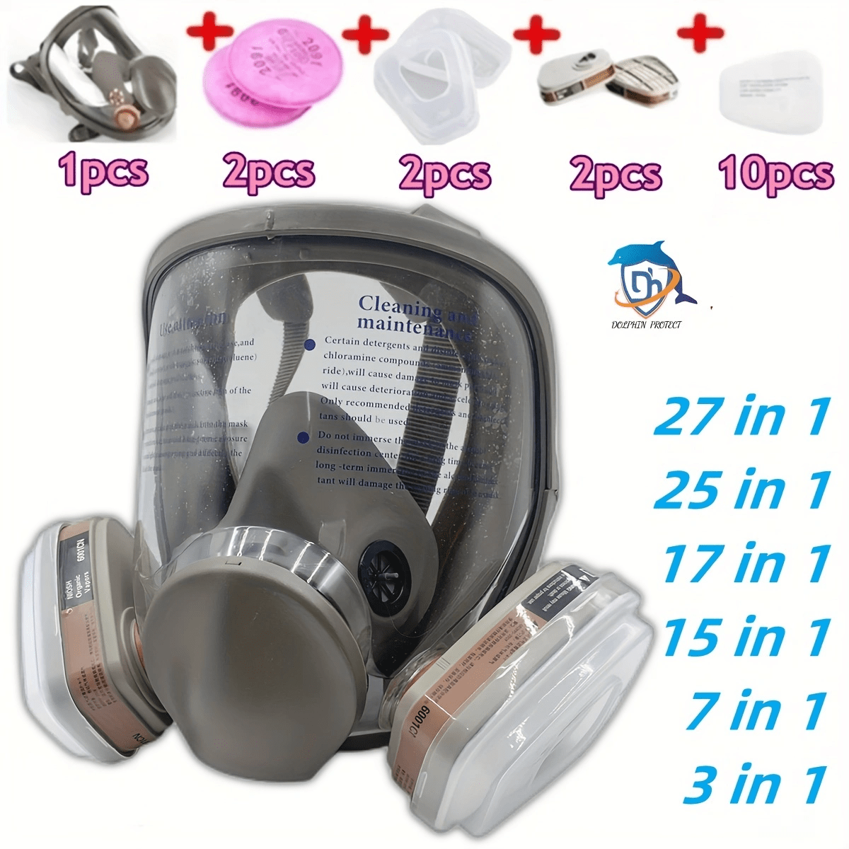 Masque à gaz respirateur facial complet, filtre militaire de traitement  anti-buée, masque à poussière d'air pesticide, pour la peinture, la  poussière