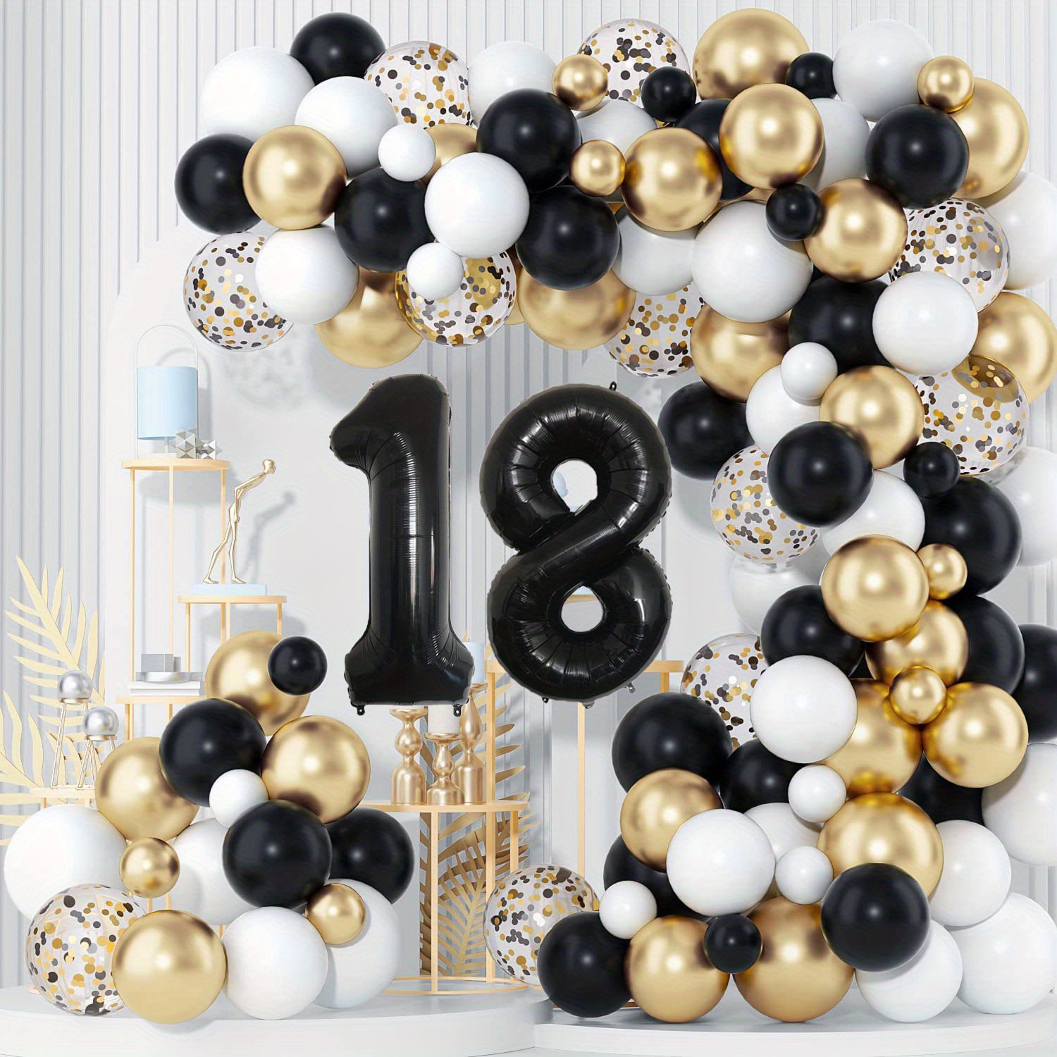 Black Gold White Confetti Latex Balloon Arch Garland For - Temu United Arab  Emirates