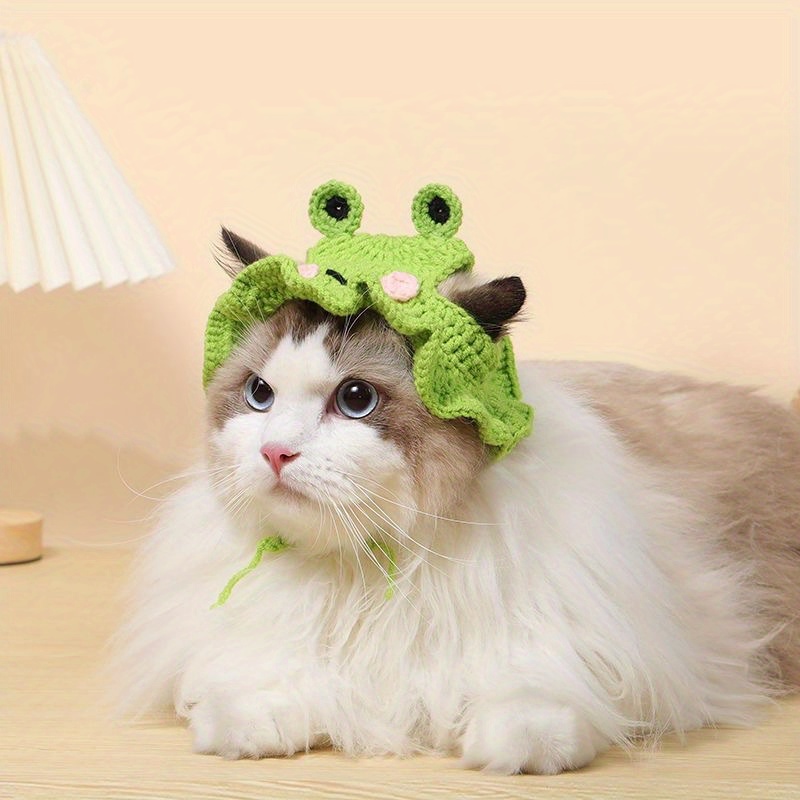 Cute Cartoon Cat Cap - Delicate Wool Pet Headgear For Small Dogs - Perfect  For Christmas And Halloween Festivities