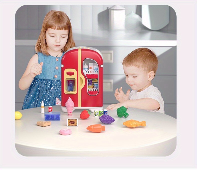 Kitchen Toys Fridge Refrigerator With Ice Dispenser Pretend Play Appliance  For Kids Play Kitchen Set With Kitchen Playset Accessories For Boys Girls  Music And Light, 24/7 Customer Service