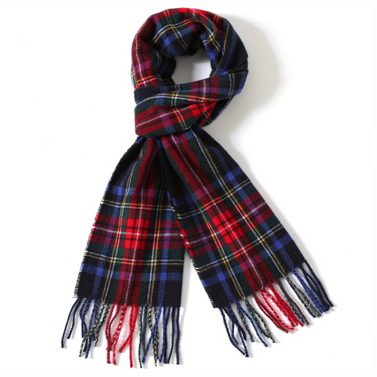 Mens Christmas Color Soft Winter Plaid Pattern Scarf - Jewelry