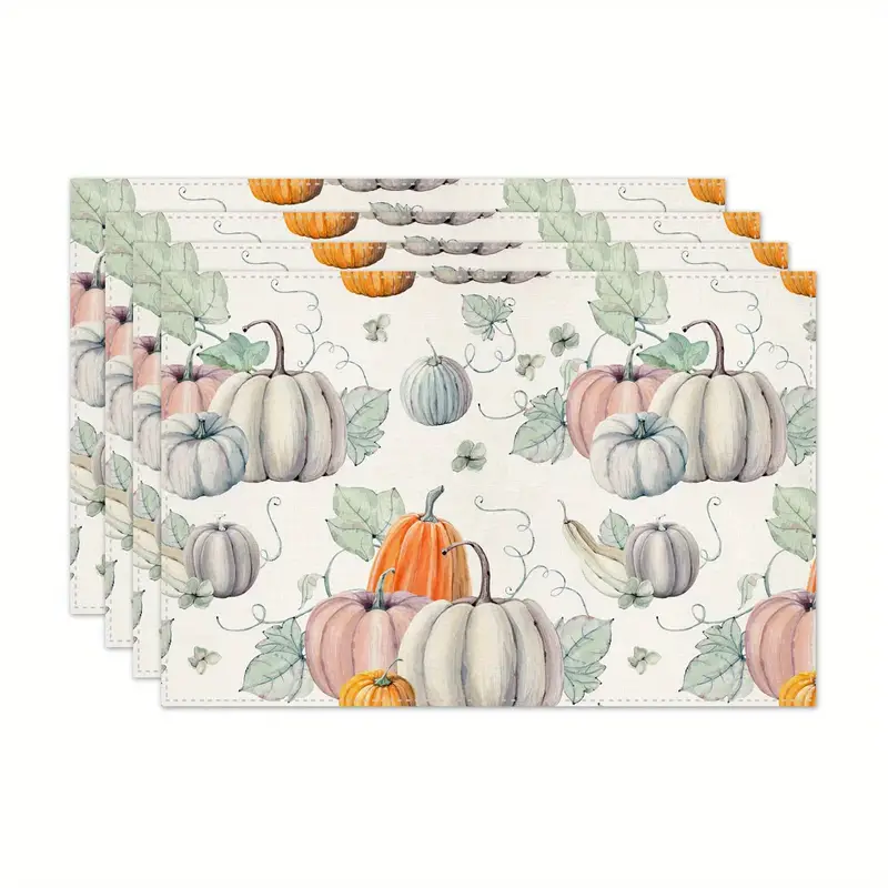 1 4 pcs autumn thanksgiving style table runner placemat pumpkin maple leaf printed tablecloth table table tv cabinet fireplace festive atmosphere decorative fabric supplies details 2