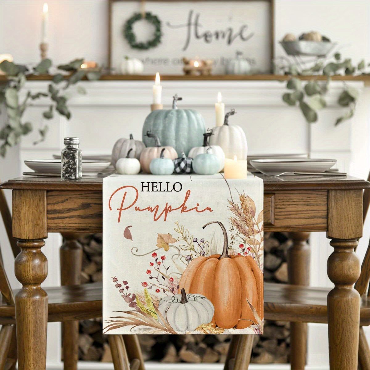 1 4 pcs autumn thanksgiving style table runner placemat pumpkin maple leaf printed tablecloth table table tv cabinet fireplace festive atmosphere decorative fabric supplies details 14
