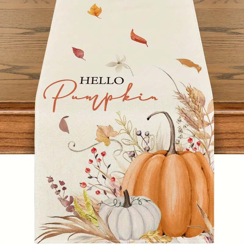 1 4 pcs autumn thanksgiving style table runner placemat pumpkin maple leaf printed tablecloth table table tv cabinet fireplace festive atmosphere decorative fabric supplies details 7