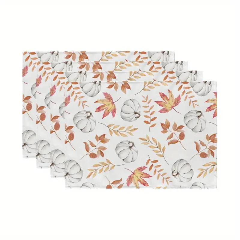 1 4 pcs autumn thanksgiving style table runner placemat pumpkin maple leaf printed tablecloth table table tv cabinet fireplace festive atmosphere decorative fabric supplies details 4