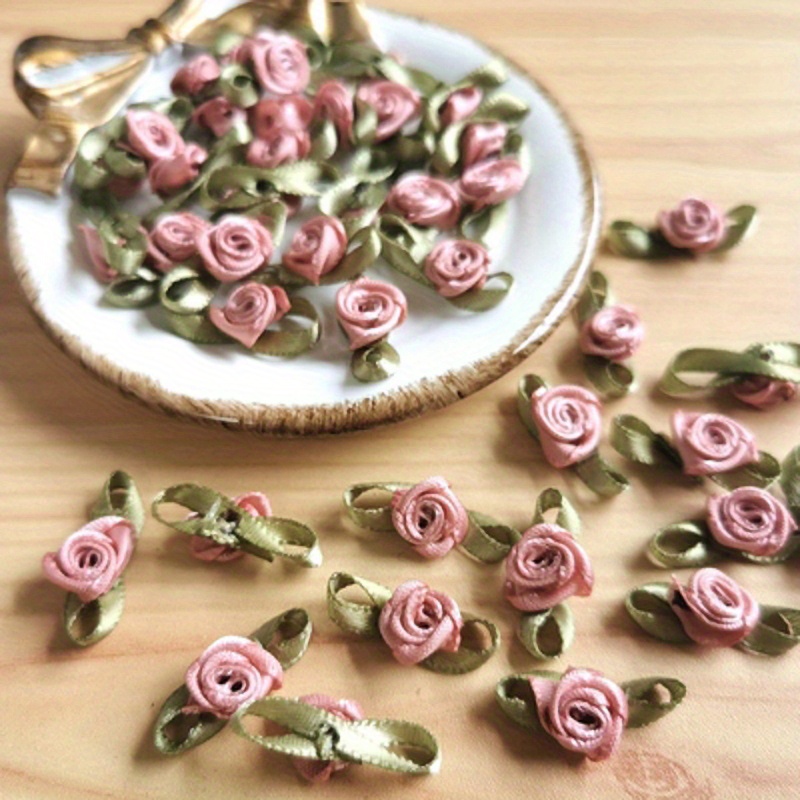 50pcs Mix color ribbon rose handmade flowers garment supplies sewing  appliques diy accessories wedding decoration A039