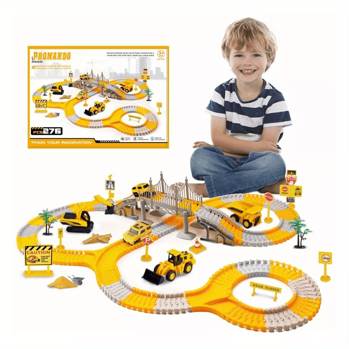 Ensemble de Circuits de Course, 255pcs Véhicules de Construction, Flexibles  Jeu de Course sur Route, Trains avec Camions, Voitures Electriques, Jouets  pour Enfants de 2-6 Ans Garçons, Cadeau de Noël : 