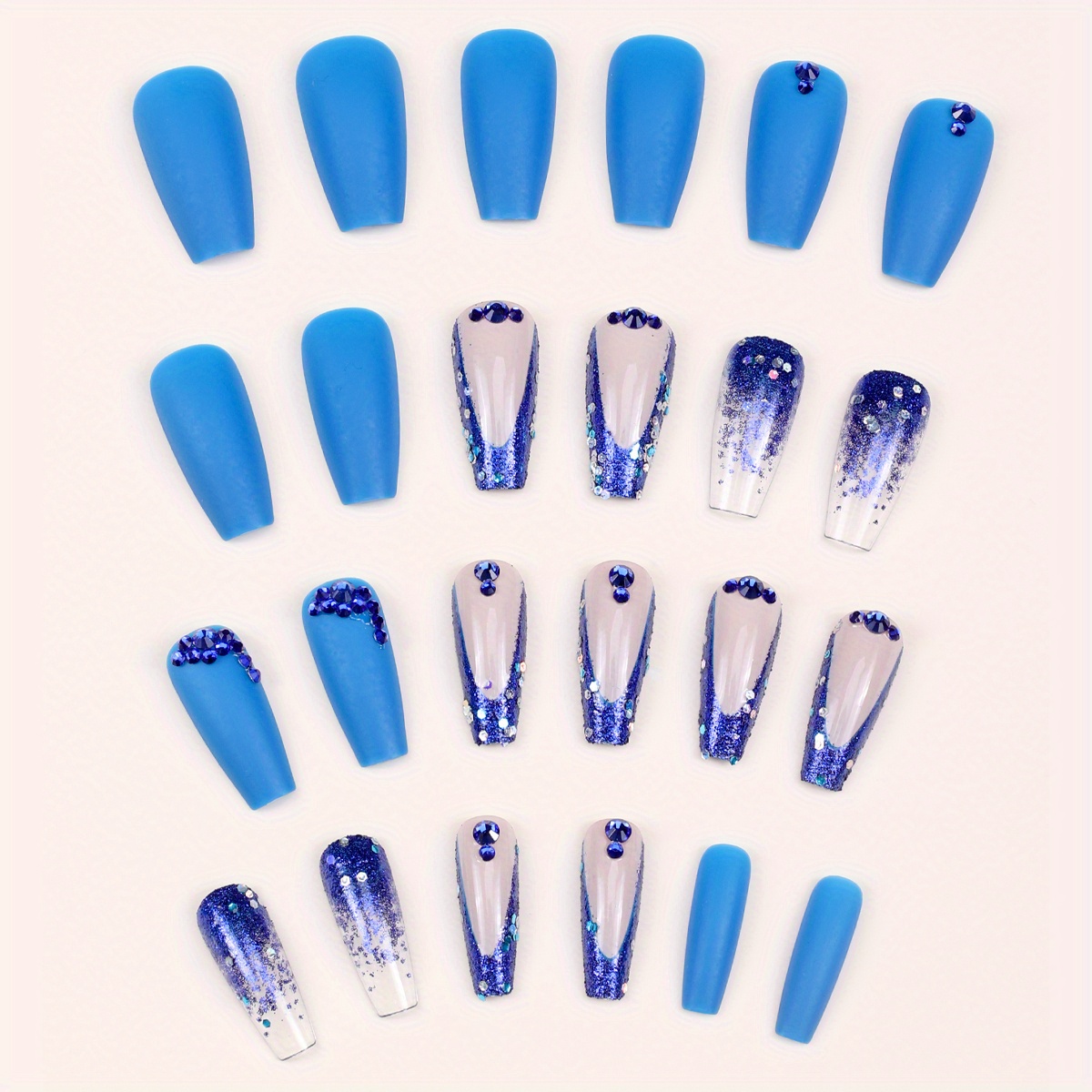 Dark Blue Gradient Fake Nails Shiny Sequin Press On Nails - Temu