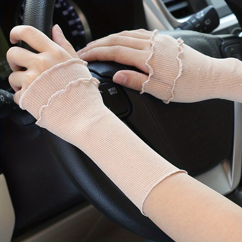 Thin Breathable Mesh Sleeve Solid Color Wrist Decoration Elastic Cuff Cover  Fingerless Gloves For Women