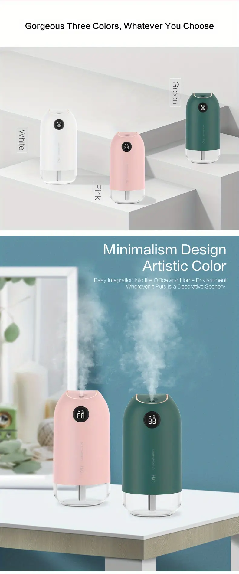 portable mini humidifier 500ml small humidifier type c personal desktop humidifier for baby bedroom travel office car household water shortage protection 2 spray modes super quiet night light white details 6