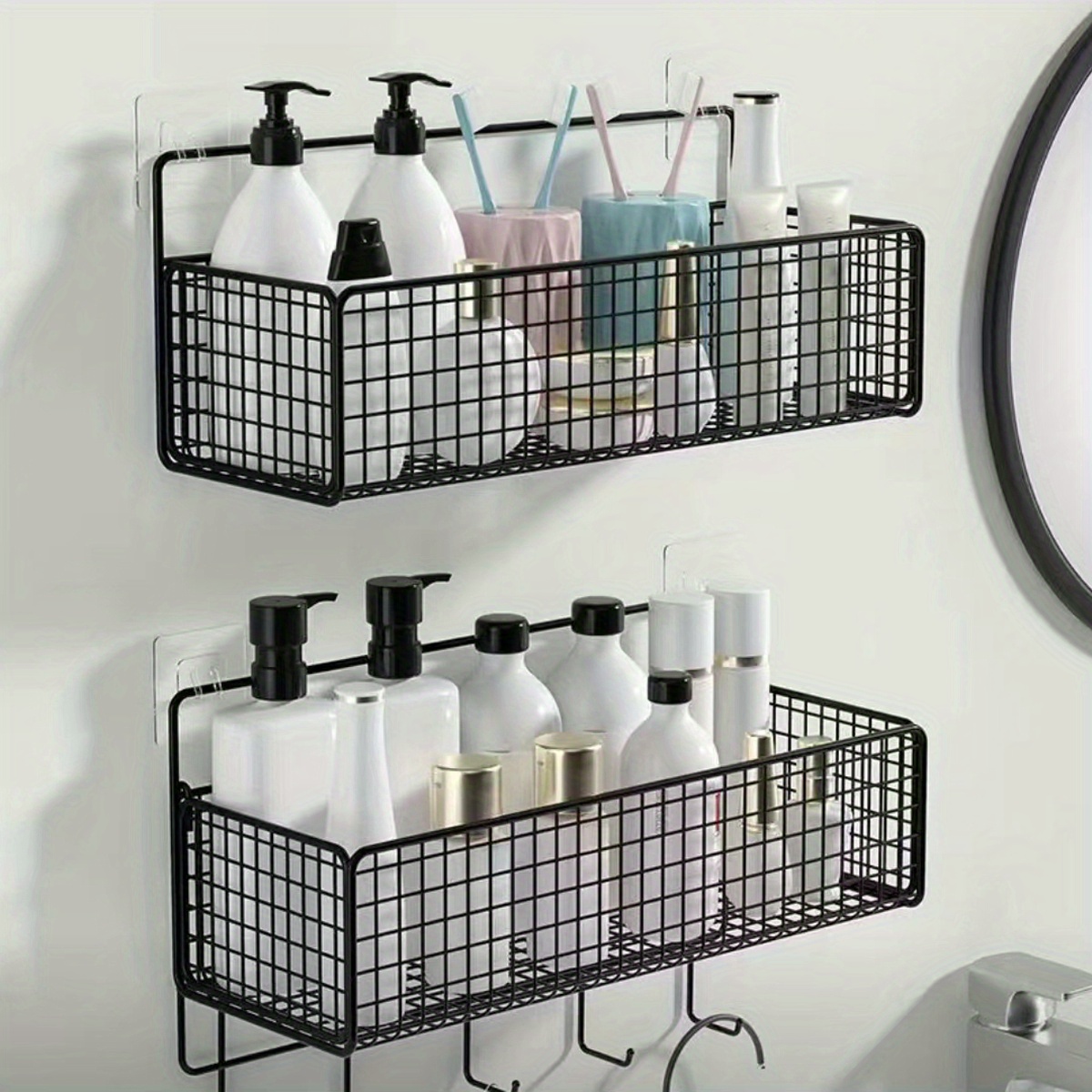 Wall Mounted Bathroom Storage Rack, Punch-free Hollow Design Bathroom ...