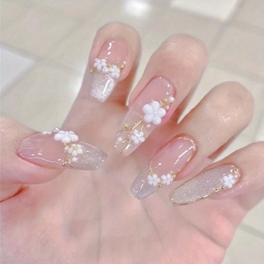 10pcs Shining White Crystal Clear Press On Nails - Elegant DIY Nails for  Women and Girls