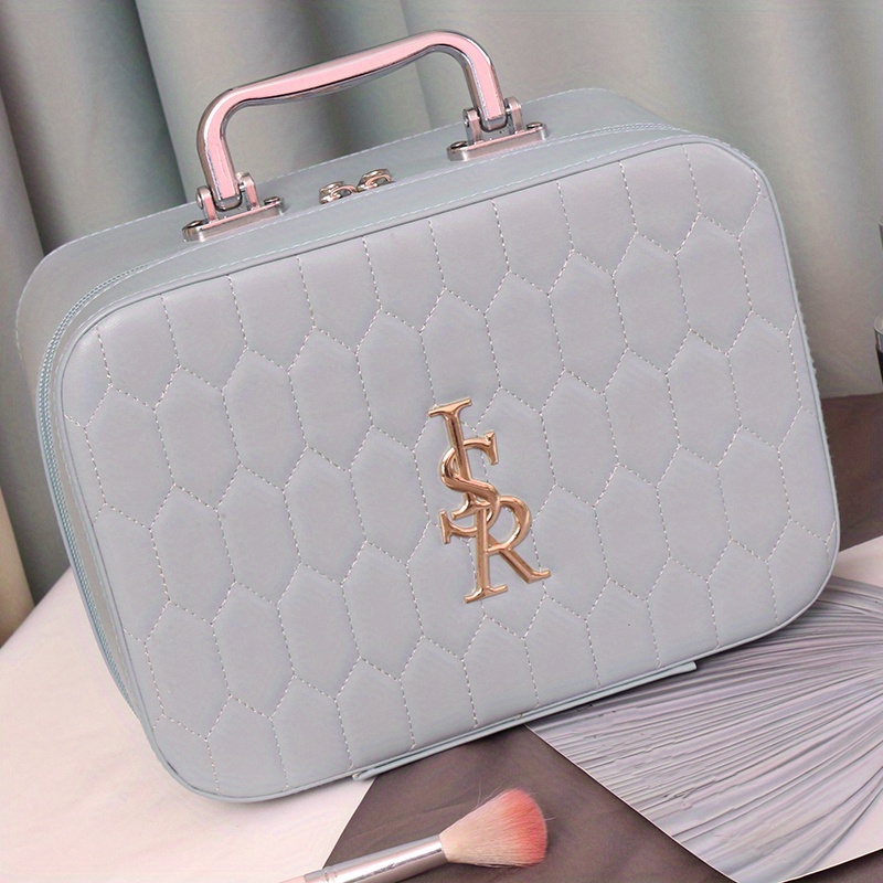 Leather Makeup Train Case with Mirror and Handle
