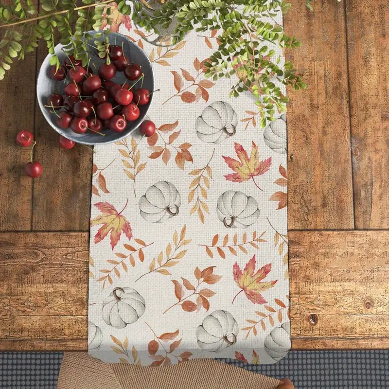 1 4 pcs autumn thanksgiving style table runner placemat pumpkin maple leaf printed tablecloth table table tv cabinet fireplace festive atmosphere decorative fabric supplies details 25