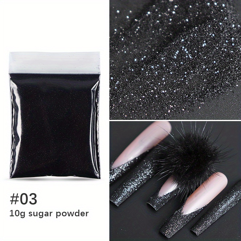Allstarry 2 Colors Nail Glitter Powder White Black Dust Sand
