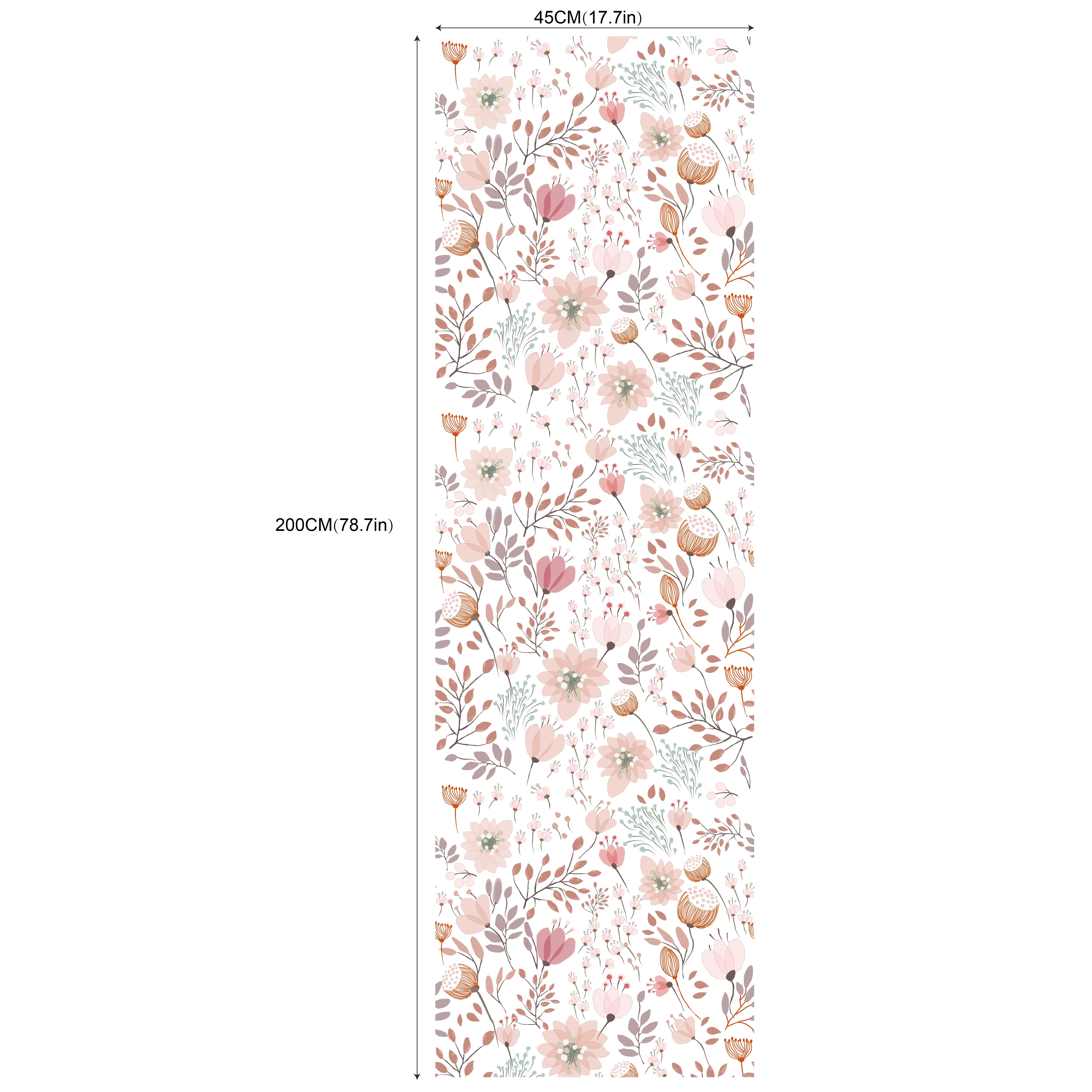 Image of 17.7in*78.7in*1pcs Fresh Pink Art Flower Mural, Home Renovation Waterproof Wallpaper, Watercolor Plant Leaf Texture Wallpaper, Living Room Bedroom Background Wall Sticker
