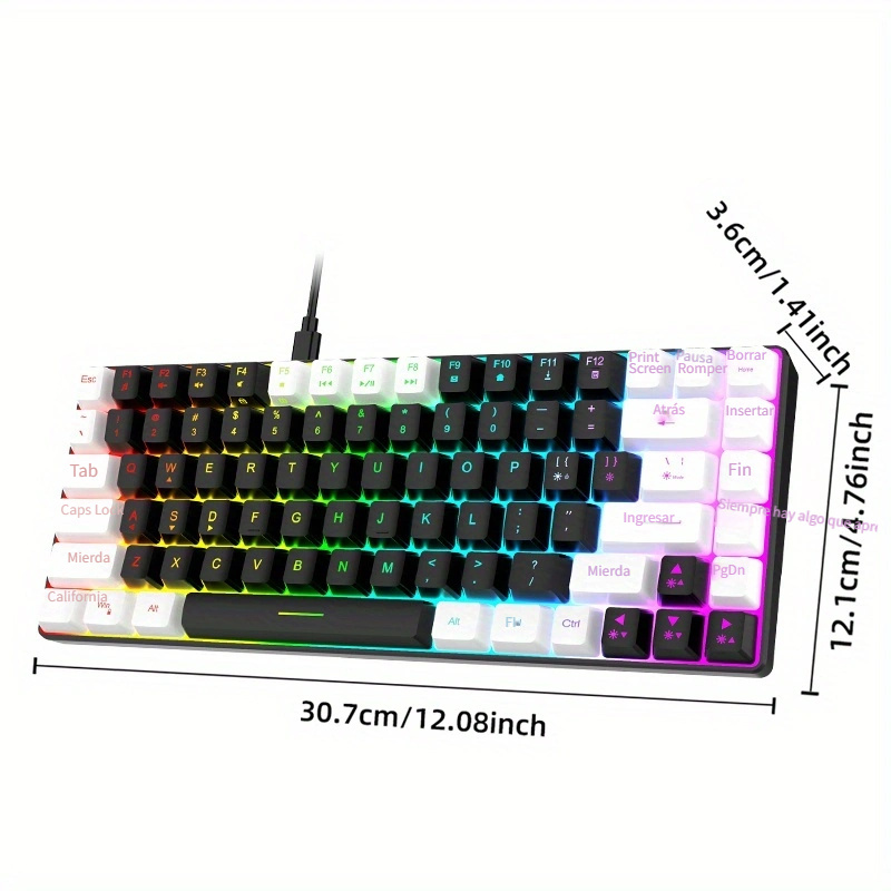  Serounder 80% teclado para juegos con cable, mini teclado  ergonómico retroiluminado RGB, pequeño teclado compacto de 84 teclas para  PC, jugador, mecanógrafo, viajes (negro) : Videojuegos