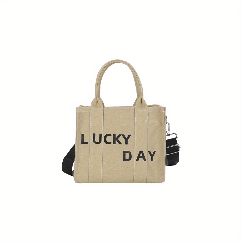 Fashion Canvas Tote Bag For Women, Lucky Day Print Crossbody Bag, Top  Handle Zipper Satchel Purse For School Office Shopping - Temu