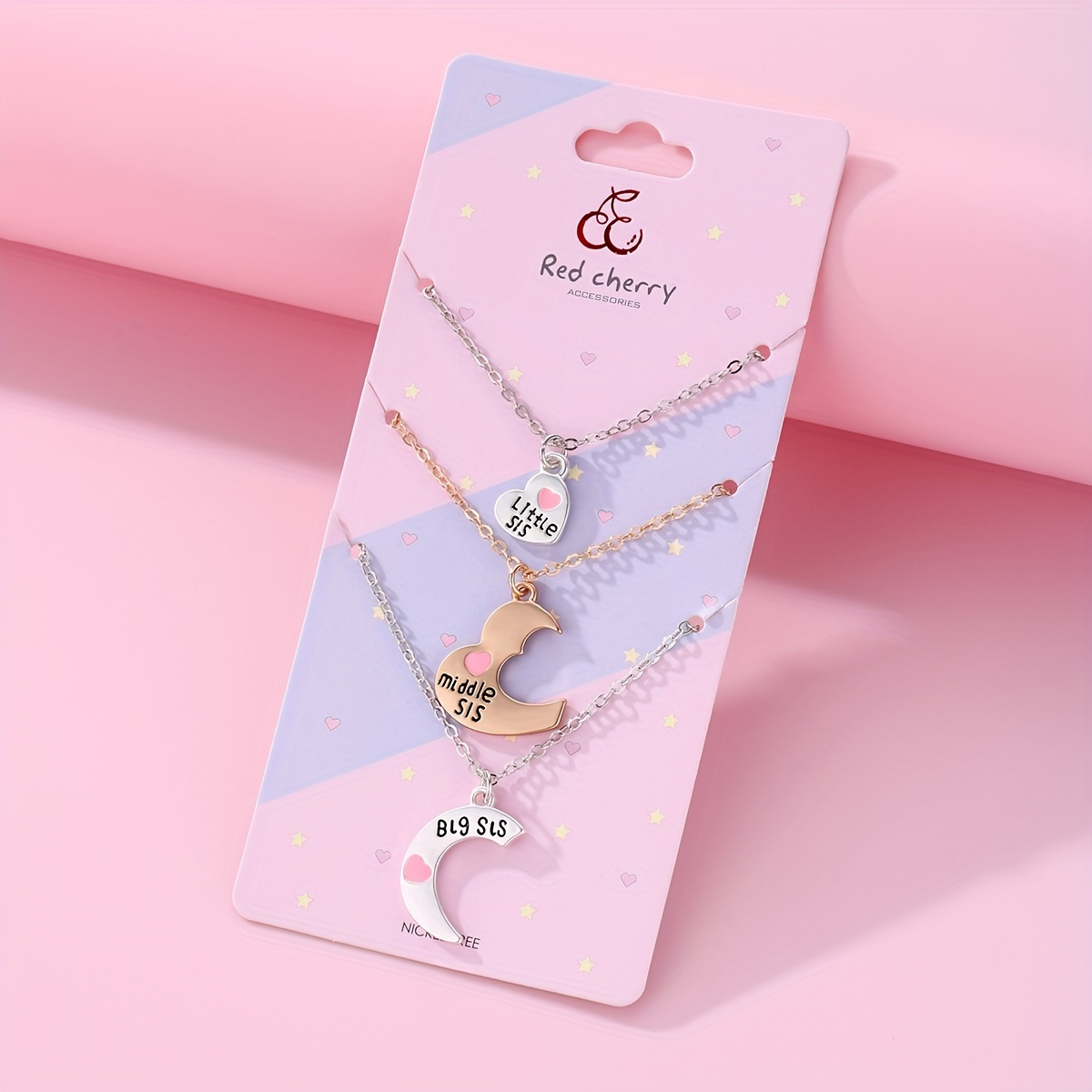 

3pcs Specially Design Three-petal Stitching Love Necklace Big Middle Little Sister Family Style Moon Heart Pendant Necklace For Christmas Birthday Gift