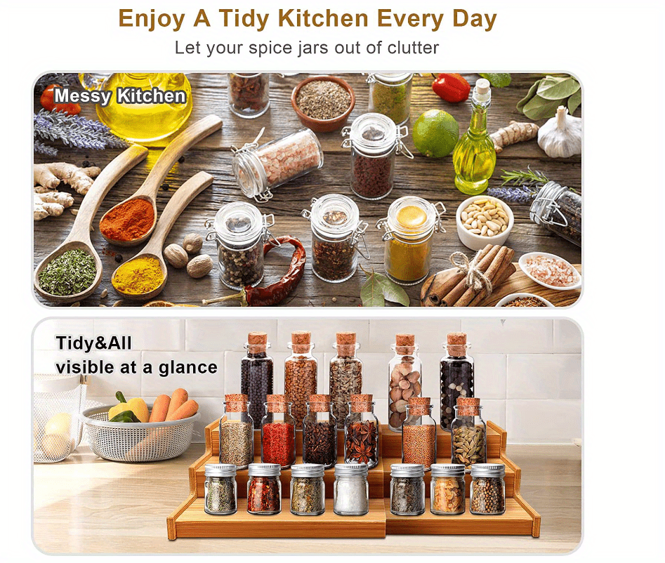 3 Tier Bamboo Spice Rack Expandable Display Shelf Spice Temu