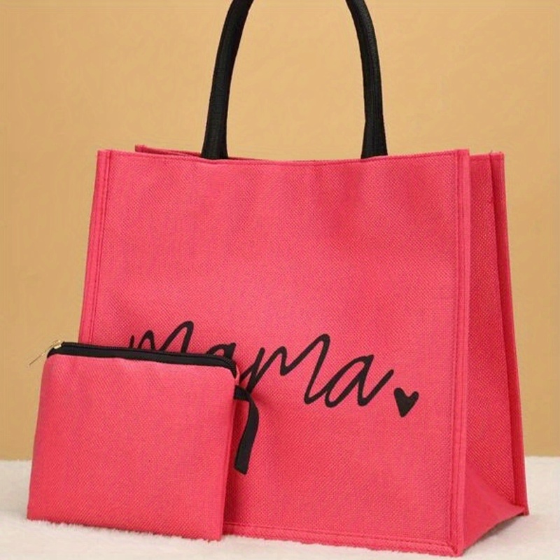 Mama Letters Print Tote Bag, Trendy Mothers Day Gift Handbag