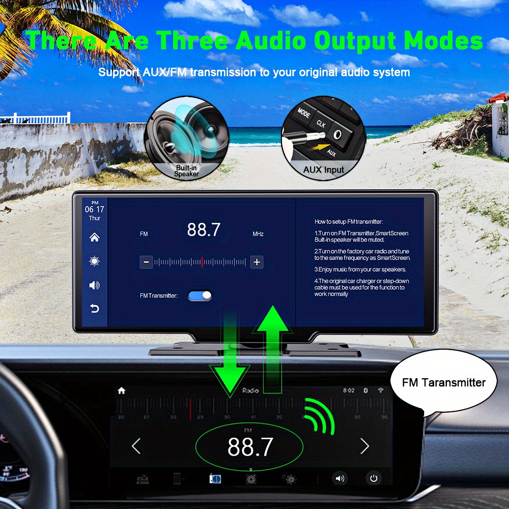 Wireless Dash Mount Carplay, Portable Car Stereo With Dash Cam,&android Auto,touch Screen Radio